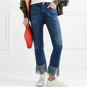 3x1 NYC Revolve SZ 27 Lima Cropped Jeans Straight Fringe Frayed Hems Button-Fly